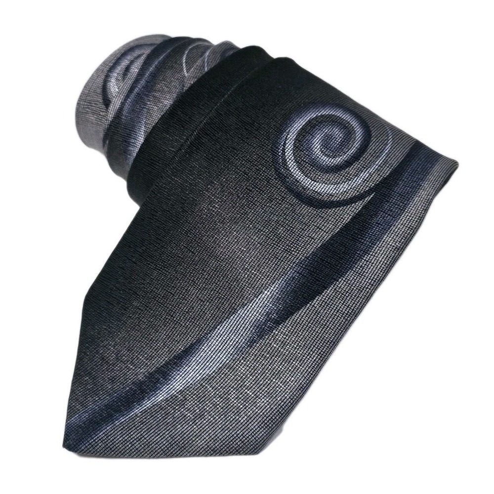 Croft & Barrow Necktie Mens Black Silver Spiral Swirl Silk Formal Business Y2K